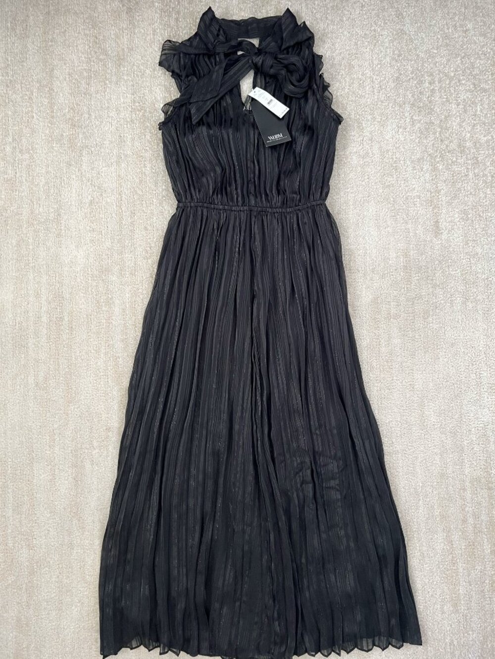 NWT White House Black Market Chiffon Tie Neck Pleated Cocktail Maxi Dress 4 WHBM